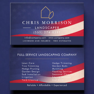 Patriotic Landscaper Lawn Service  Business Card