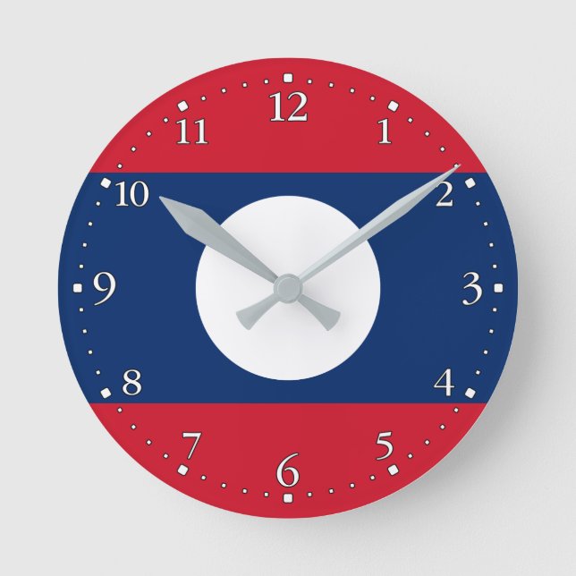 Patriotic Laos Flag Round Clock (Front)