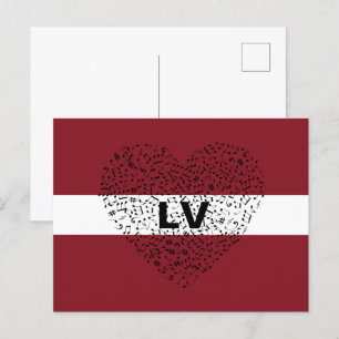 Patriotic Latvia Flag with a musical heart Postcard