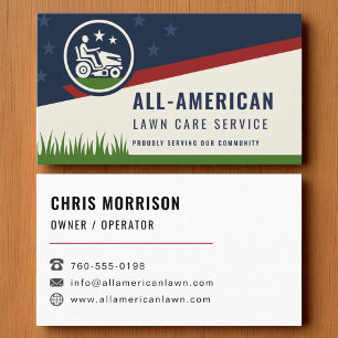 Patriotic Lawn Care Riding Mower USA Flag Business Card