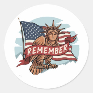 Patriotic Liberty Eagle "Remember" Graphic Classic Round Sticker