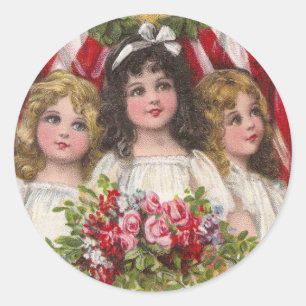 Patriotic Liberty Girls Classic Round Sticker