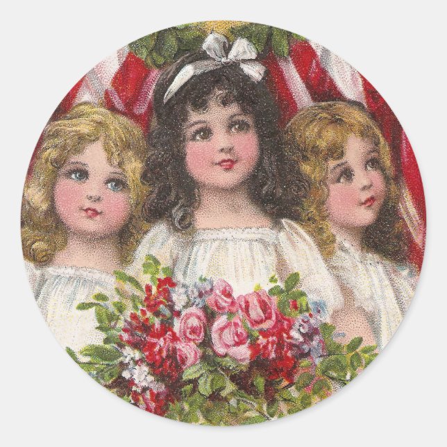 Patriotic Liberty Girls Classic Round Sticker (Front)