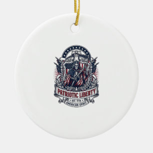 Patriotic Liberty Reaper Dark Patriot Skeleton & R Ceramic Ornament