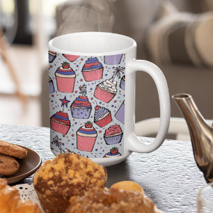 Patriotic Light Blue July 4th Hand-Drawn Coffee Mug