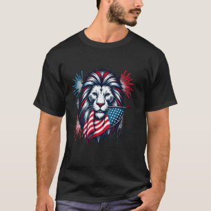 Patriotic Lion Funny 4th of July Independence Day  T-Shirt
