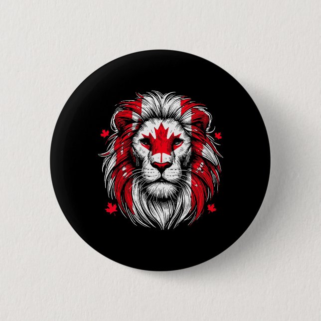 Patriotic Lion Maple Leaf Flag Canada Day Canadian 2 Inch Round Button (Front)