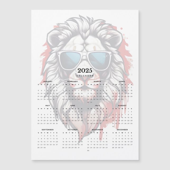 Patriotic Lion Red White Blue 2025 Magnet Calendar (Front)