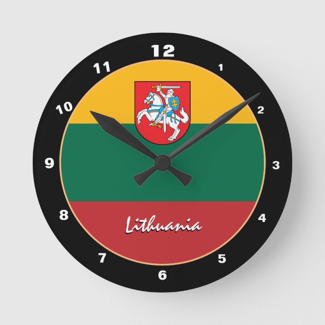 Patriotic Lithuanian Flag, Lithuania Home / design Round Clock (Front)