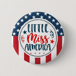 Patriotic Little Miss America Stars Stripes 2 Inch Round Button
