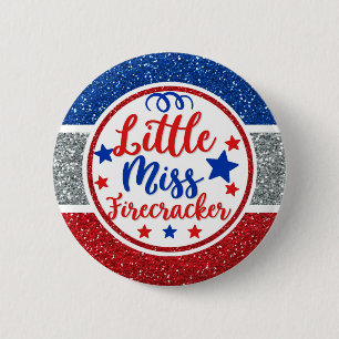 Patriotic Little Miss Firecracker Glittery 2 Inch Round Button