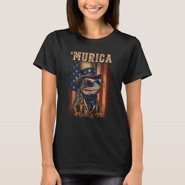 Patriotic Lizard Murica 4th of July Bearded Dragon T-Shirt (Front)