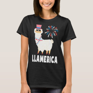 Patriotic Llama 4th Of July American Flag Hat Fire T-Shirt