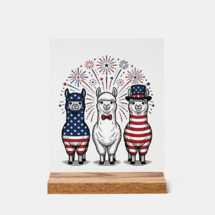 Patriotic Llama Fireworks Vintage Vector Shirt_1 Acrylic Sign