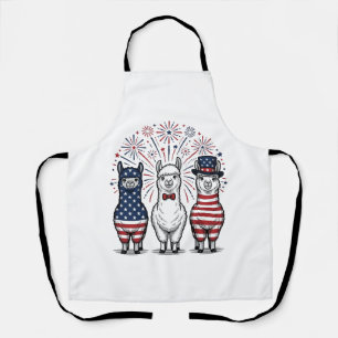 Patriotic Llama Fireworks Vintage Vector Shirt_1 Apron