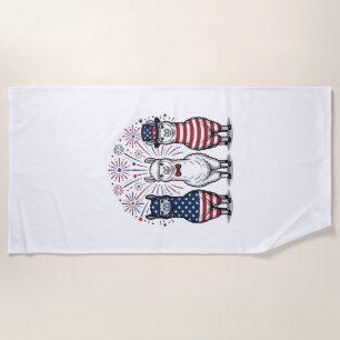 Patriotic Llama Fireworks Vintage Vector Shirt_1 Beach Towel