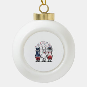Patriotic Llama Fireworks Vintage Vector Shirt_1 Ceramic Ball Christmas Ornament