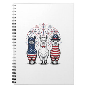 Patriotic Llama Fireworks Vintage Vector Shirt_1 Notebook
