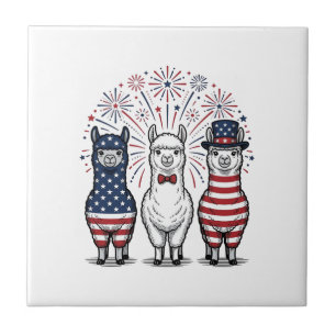 Patriotic Llama Fireworks Vintage Vector Shirt_1 Tile