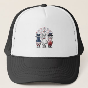 Patriotic Llama Fireworks Vintage Vector Shirt_1 Trucker Hat
