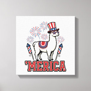 Patriotic Llama Merica Vintage Vector Design_1 Canvas Print