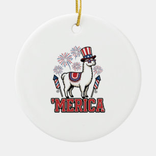 Patriotic Llama Merica Vintage Vector Design_1 Ceramic Ornament