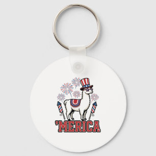 Patriotic Llama Merica Vintage Vector Design_1 Keychain