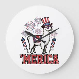 Patriotic Llama Merica Vintage Vector Design_1 Large Clock
