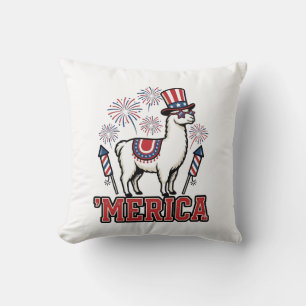 Patriotic Llama Merica Vintage Vector Design_1 Throw Pillow