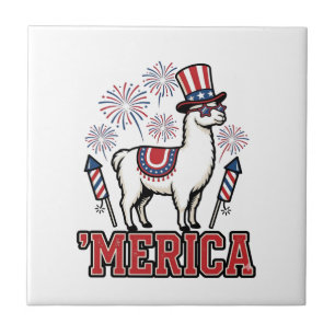 Patriotic Llama Merica Vintage Vector Design_1 Tile