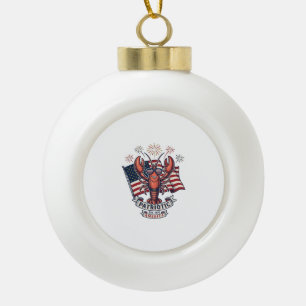 Patriotic Lobster Flag Vintage Engraving T-Shirt_1 Ceramic Ball Christmas Ornament