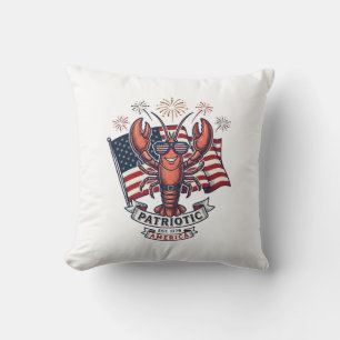Patriotic Lobster Flag Vintage Engraving T-Shirt_1 Throw Pillow