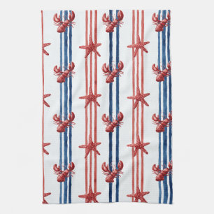 Patriotic Lobster Red White Blue Stars (1) Kitchen Towel