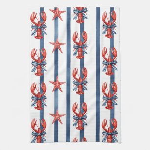 Patriotic Lobster Red White Blue Stars (2) Kitchen Towel