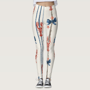 Patriotic Lobster Red White Blue Stars (3) Leggings