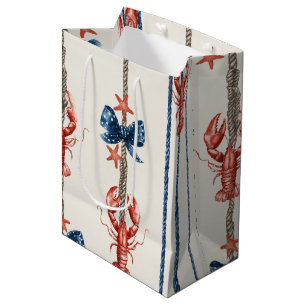 Patriotic Lobster Red White Blue Stars (3) Medium Gift Bag