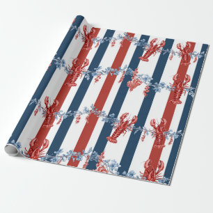 Patriotic Lobster Red White Blue Stars (4) Wrapping Paper