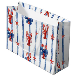 Patriotic Lobster Red White Blue Stars (5) Large Gift Bag