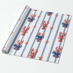 Patriotic Lobster Red White Blue Stars (5) Wrapping Paper
