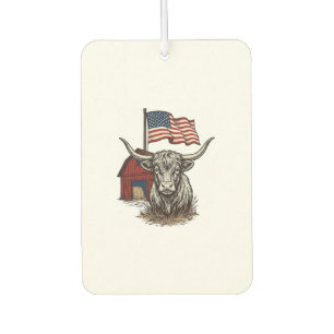 Patriotic Longhorn Cow and Red Barn Vector Design_ Air Freshener