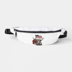 Patriotic Longhorn Cow and Red Barn Vector Design_ Fanny Pack