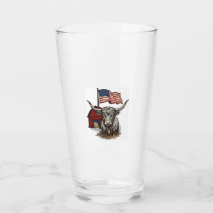 Patriotic Longhorn Cow and Red Barn Vector Design_ Glass