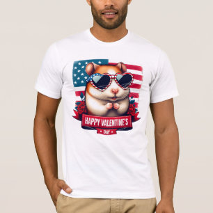 Patriotic Love: Adorable Hamster Valentine’s Day T-Shirt