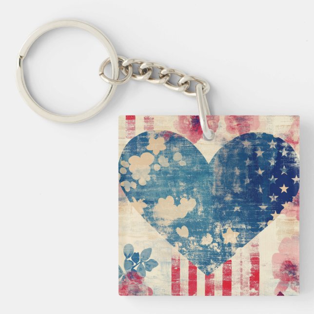 Patriotic Love and Florals Keychain (Front)