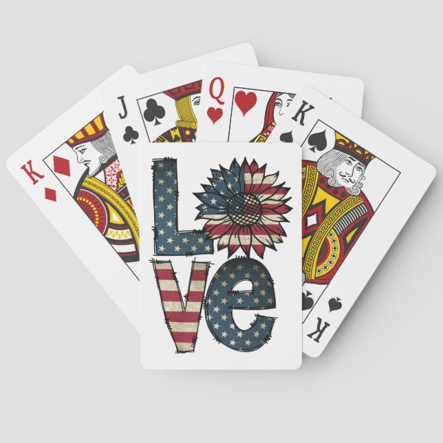Patriotic LOVE Design | Stars, Stripes & Sunflower Playing Cards (Back)