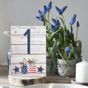 Patriotic Love II Rustic 4th of July Wedding Table Number
