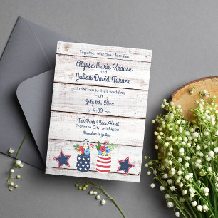 Patriotic Love II Rustic Fourth of July Wedding Invitation
