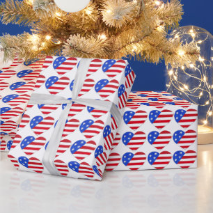 Patriotic Love USA American Flag Heart July 4th Wrapping Paper