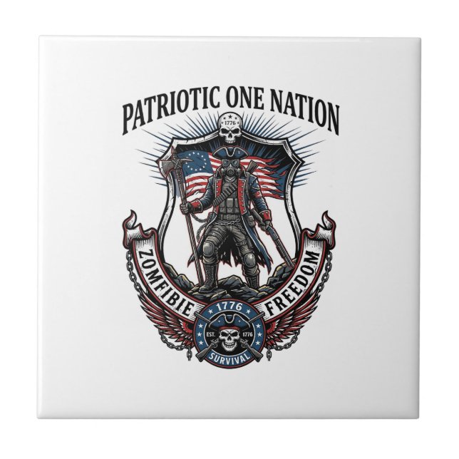 Patriotic Mad Road 1776 Warrior Zombie Apocalypse  Tile (Front)