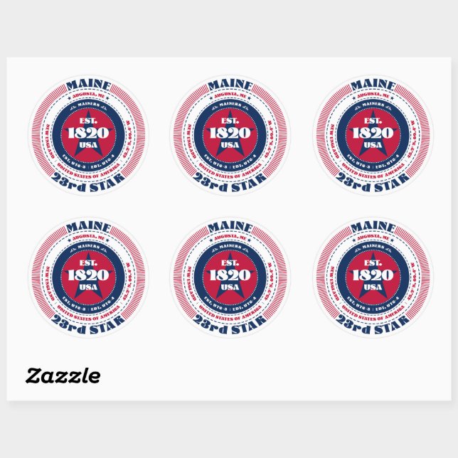 Patriotic Maine Circle Design Sticker (Sheet)